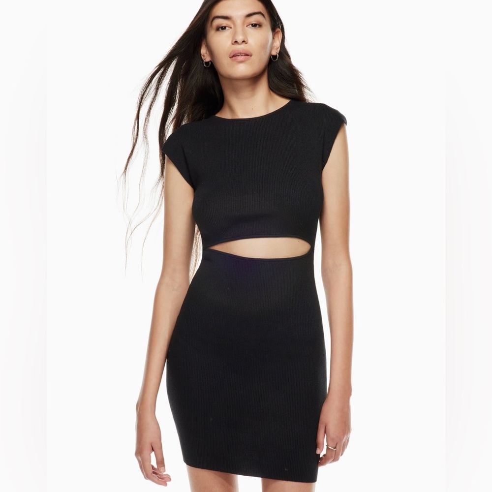 Aritzia Wilfred Cut Out Knit Mini Dress in Black NWT Size Small